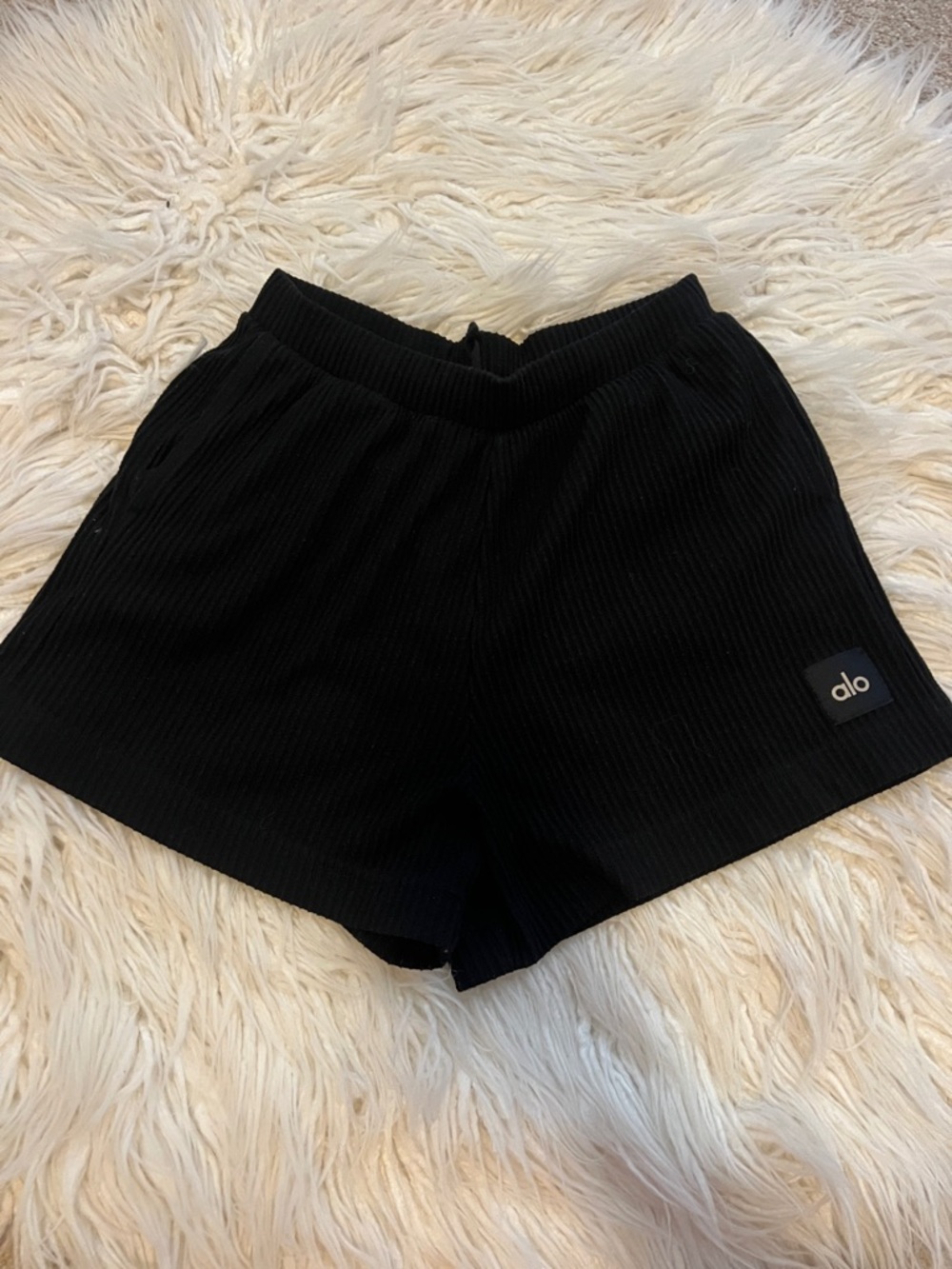 ALO Yoga Black Ribbed Athletic Lounge Shorts